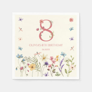 Serviette En Papier Fête d'anniversaire élégante papillon fleur sauvag