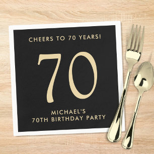Serviette En Papier Fête d'anniversaire élégante pour homme noir or 70