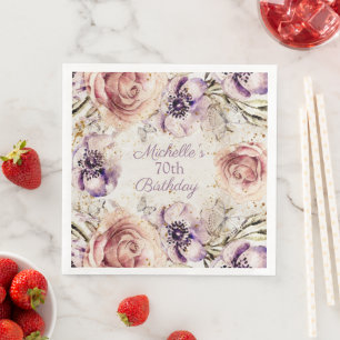 Serviette En Papier Fête d'anniversaire élégante rose violet 70 ans