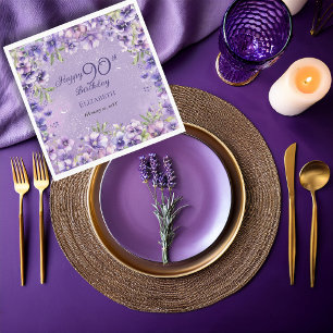 Serviette En Papier Fête d'anniversaire élégante violette florale viol