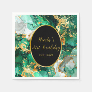 Serviette En Papier Fête d'anniversaire en Agate Marbre Vert Emeraude