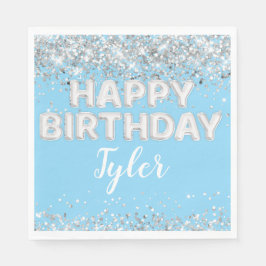 Serviette En Papier Fête d'anniversaire en argent bleu clair