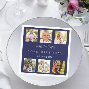 Serviette En Papier Fête d'anniversaire en photo bleu marine