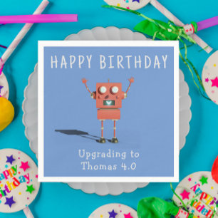 Serviette En Papier Fête d'anniversaire enfant robot 3D rouge