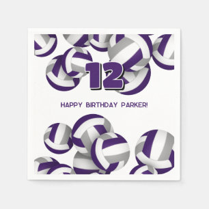 Serviette En Papier fête d'anniversaire enfants volley-ball gris viole