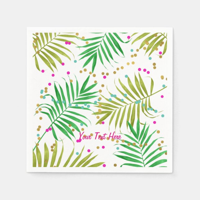 Serviette En Papier Fête d'anniversaire feuilles tropicales Aloha Luau (Devant)