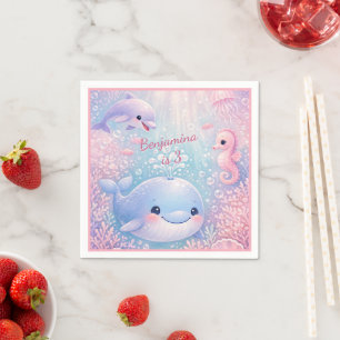 Serviette En Papier Fête d'anniversaire fille sous l'océan rose pastel