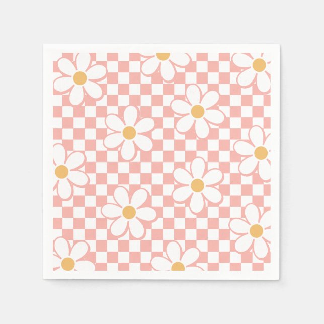 Serviette En Papier Fête d'anniversaire Fleur de marguerite à carreaux (Devant)