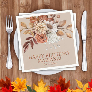 Serviette En Papier Fête d'anniversaire Floral Aquarelle Automne sur T