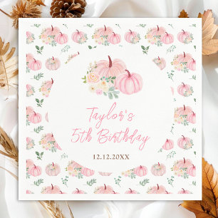 Serviette En Papier Fête d'anniversaire florale aux citrouilles roses