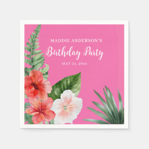 Serviette En Papier Fête d'anniversaire florale hawaïenne rose