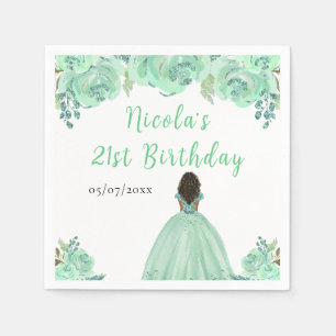 Serviette En Papier Fête d'anniversaire florale menthe Princesse à pea