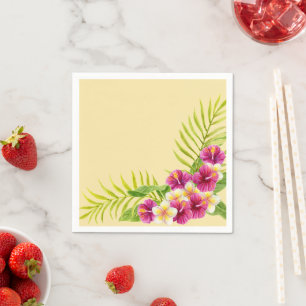 Serviette En Papier Fête d'anniversaire florale tropicale rose Luau