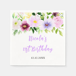 Serviette En Papier Fête d'anniversaire florale violette de printemps