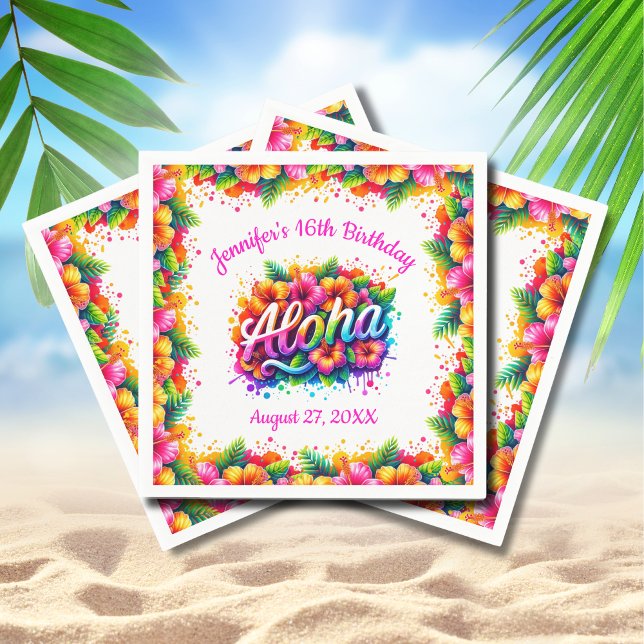 Serviette En Papier Fête d'anniversaire Fun Tropical Aloha Luau (Créateur téléchargé)