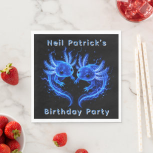 Serviette En Papier Fête d'anniversaire garçon Axolotl Bleu Électrique