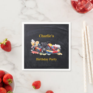 Serviette En Papier Fête d'anniversaire garçon karting à l'aquarelle