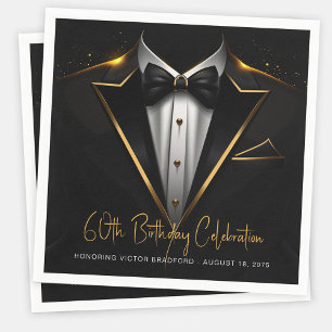 Serviette En Papier Fête d'anniversaire homme en noir et or