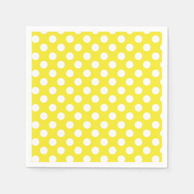 Serviette En Papier Fête d'anniversaire jaune ensoleillé et pois blanc (Devant)