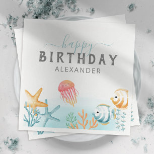Serviette En Papier Fête d'anniversaire joyeux anniversaire sous l'océ