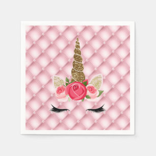 Serviette En Papier Fête d'anniversaire licorne paillettes dorées et r