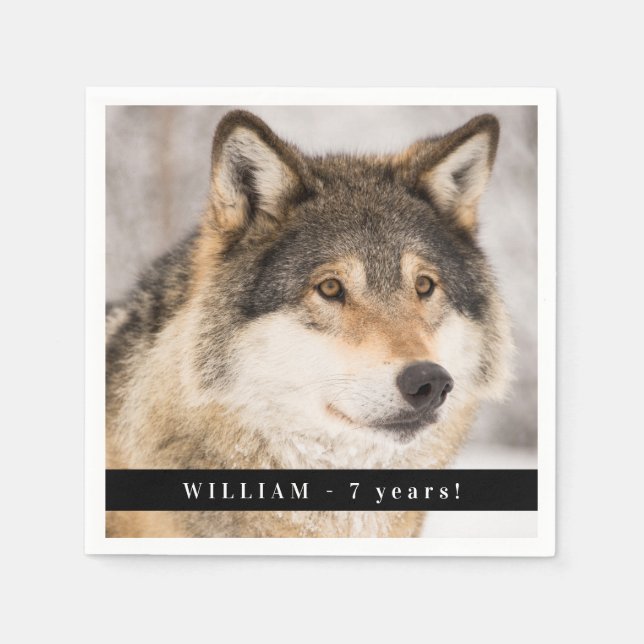 Serviette En Papier fête d'anniversaire loup garçon photo animal (Devant)
