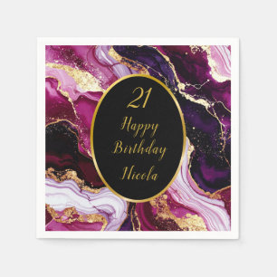 Serviette En Papier Fête d'anniversaire Marbre Agate Rouge Bourgogne e