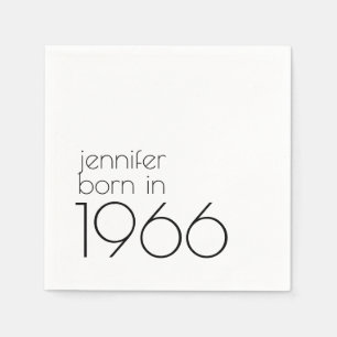 Serviette En Papier Fête d'anniversaire minimaliste né en 1966 Noir 60