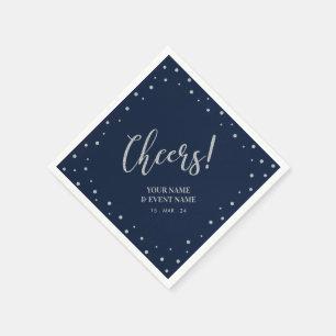 Serviette En Papier Fête d'anniversaire moderne argent et bleu marine 