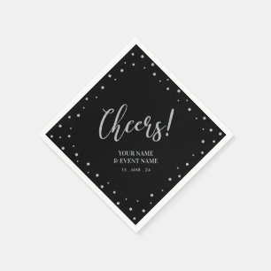 Serviette En Papier Fête d'anniversaire moderne argent et noir Cheers