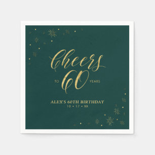 Serviette En Papier Fête d'anniversaire moderne Gold & Green 60 ans