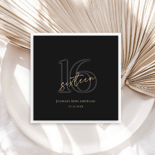 Serviette En Papier Fête d'anniversaire moderne noire et dorée pour le