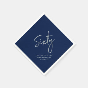 Serviette En Papier Fête d'anniversaire moderne Silver & Navy Soixante