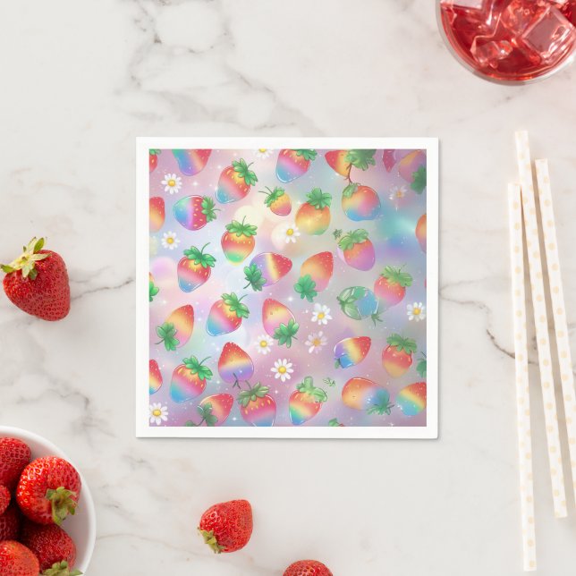 Serviette En Papier Fête d'anniversaire motif aux fraises mignonnes (En situation)