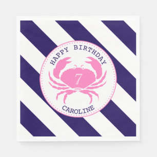 Serviette En Papier Fête d'anniversaire nautique de crabe rose