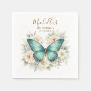 Serviette En Papier Fête d'anniversaire papillon moderne et fleurs sau