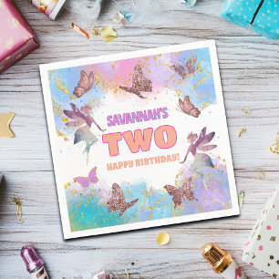 Serviette En Papier Fête d'anniversaire papillons fée or paillettes 2