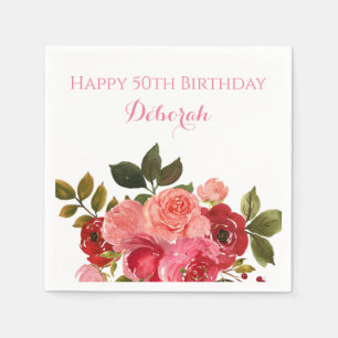 Serviette En Papier Fête d'anniversaire personnalisée avec des roses f