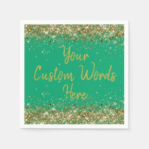Serviette En Papier Fête d'anniversaire personnalisée en vert et or