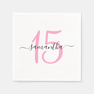 Serviette En Papier Fête d'anniversaire personnalisée rose 15 ans