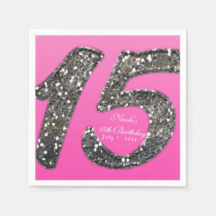 Serviette En Papier Fête d'anniversaire personnalisée Rose & Paillette