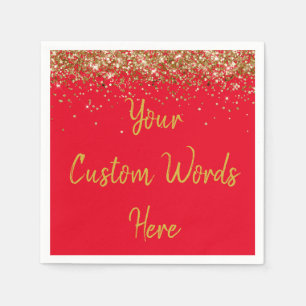 Serviette En Papier Fête d'anniversaire personnalisée rouge et or