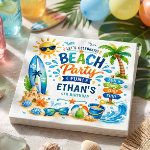 Serviette En Papier Fête d'anniversaire personnalisée sur la plage d'é