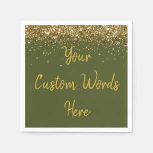 Serviette En Papier Fête d'anniversaire personnalisée vert olive et pa