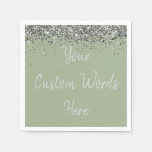 Serviette En Papier Fête d'anniversaire personnalisée vert sauge et pa