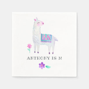 Serviette En Papier Fête d'anniversaire pour enfants Llama aquarelle
