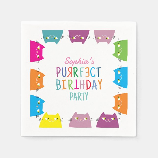 Serviette En Papier Fête d'anniversaire Purrfect (Devant)
