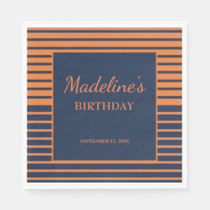 Serviette En Papier Fête d'anniversaire rayée bleu marine orange