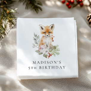 Serviette En Papier Fête d'anniversaire Renard aquarelle mignonne