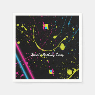 Serviette En Papier Fête d'anniversaire rétro 80 Neon Glow Splatter
